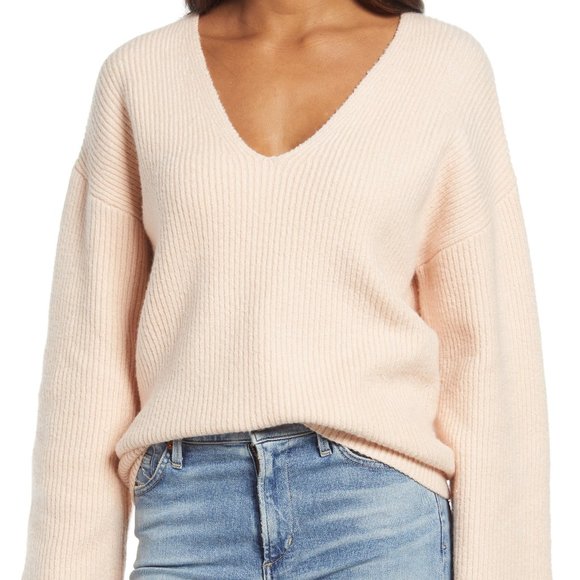 Women's Treasure & Bond V-Neck Rib‎ Stitch Sweater, Size Small - Pink NWT 4162 - Picture 1 of 5